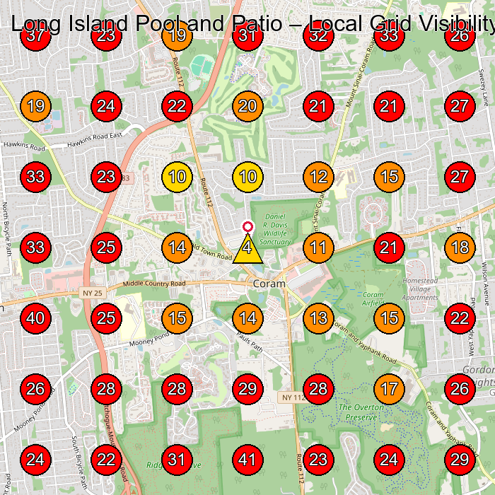 Long Island Pool and Patio GeoGrid visibility map for Swimming Pool Contractor in Middle Island